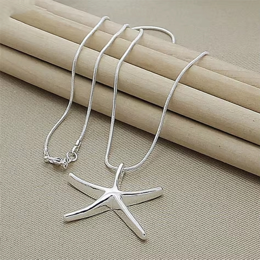 Sterling Silver Starfish Pendant Necklace With Snake Chain. - Picture 1 of 4